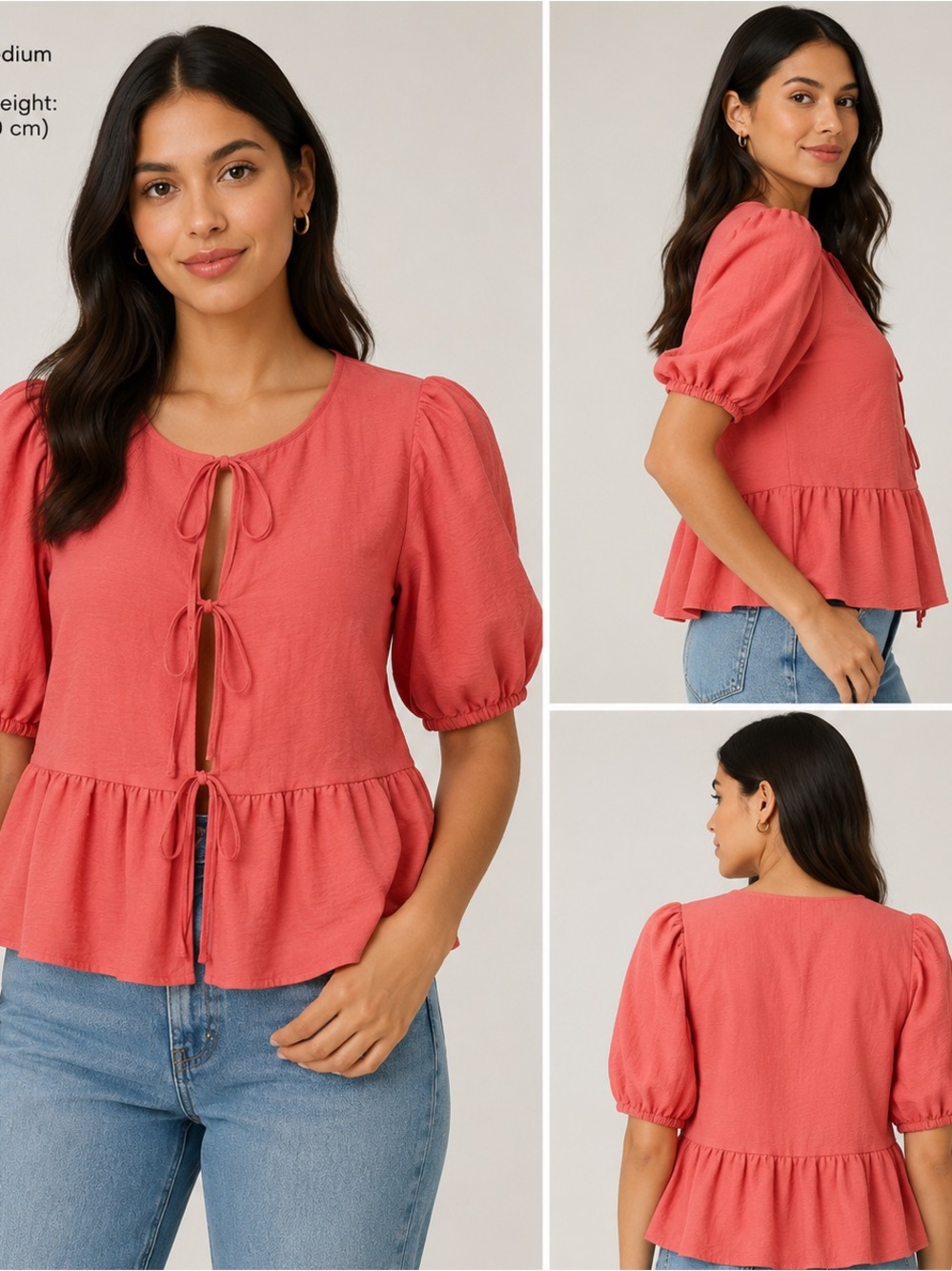 Coral Tie-Front Peplum Top